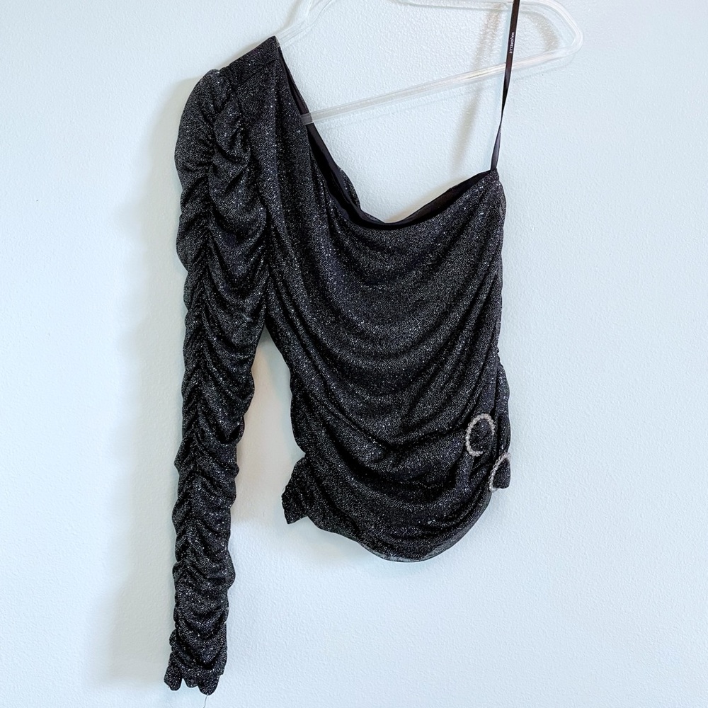 Majorelle | Black One Shoulder Buckle Top Size Large